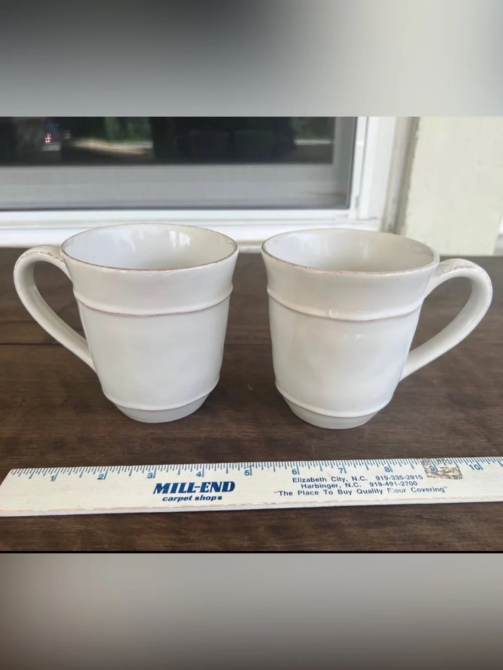 Pottery Barn Cambria White Coffee Tea Mugs Handcrafted in Portugal Set of 2